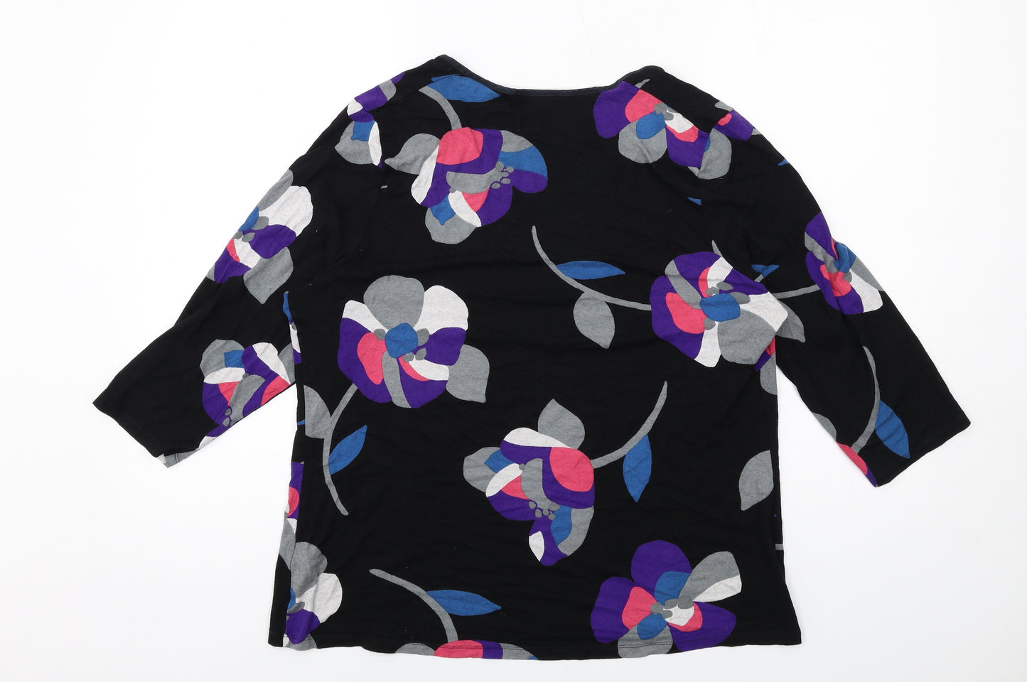 Marks and Spencer Womens Black Floral Viscose Basic T-Shirt Size 18 Boat Neck