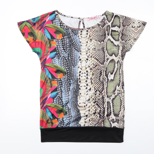Smash Womens Multicoloured Animal Print Polyester Basic Blouse Size S Boat Neck