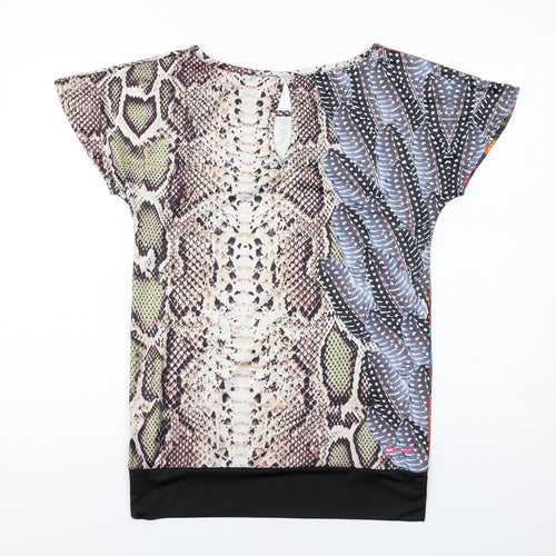 Smash Womens Multicoloured Animal Print Polyester Basic Blouse Size S Boat Neck