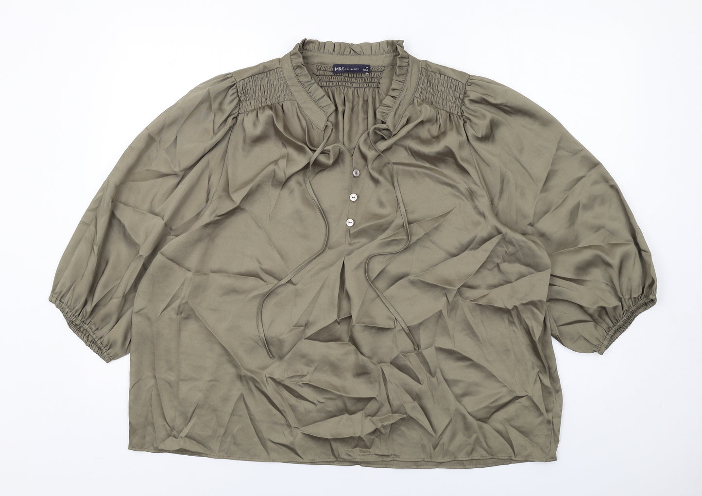 Marks and Spencer Womens Green Polyester Basic Blouse Size 20 Mock Neck