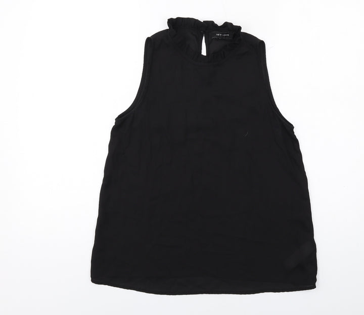 New Look Womens Black Polyester Basic Blouse Size 8 Mock Neck