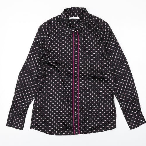 Classics Womens Black Geometric Polyester Basic Button-Up Size 8 Collared