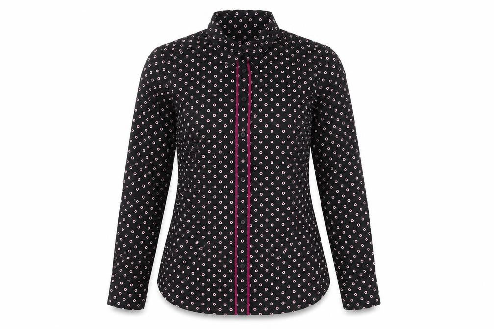 Classics Womens Black Geometric Polyester Basic Button-Up Size 8 Collared