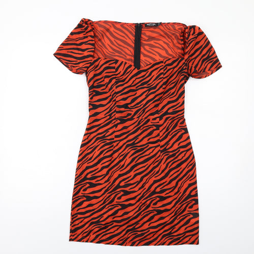 Nasty Gal Womens Orange Animal Print Polyester Mini Size 6 Sweetheart Zip - Tiger pattern