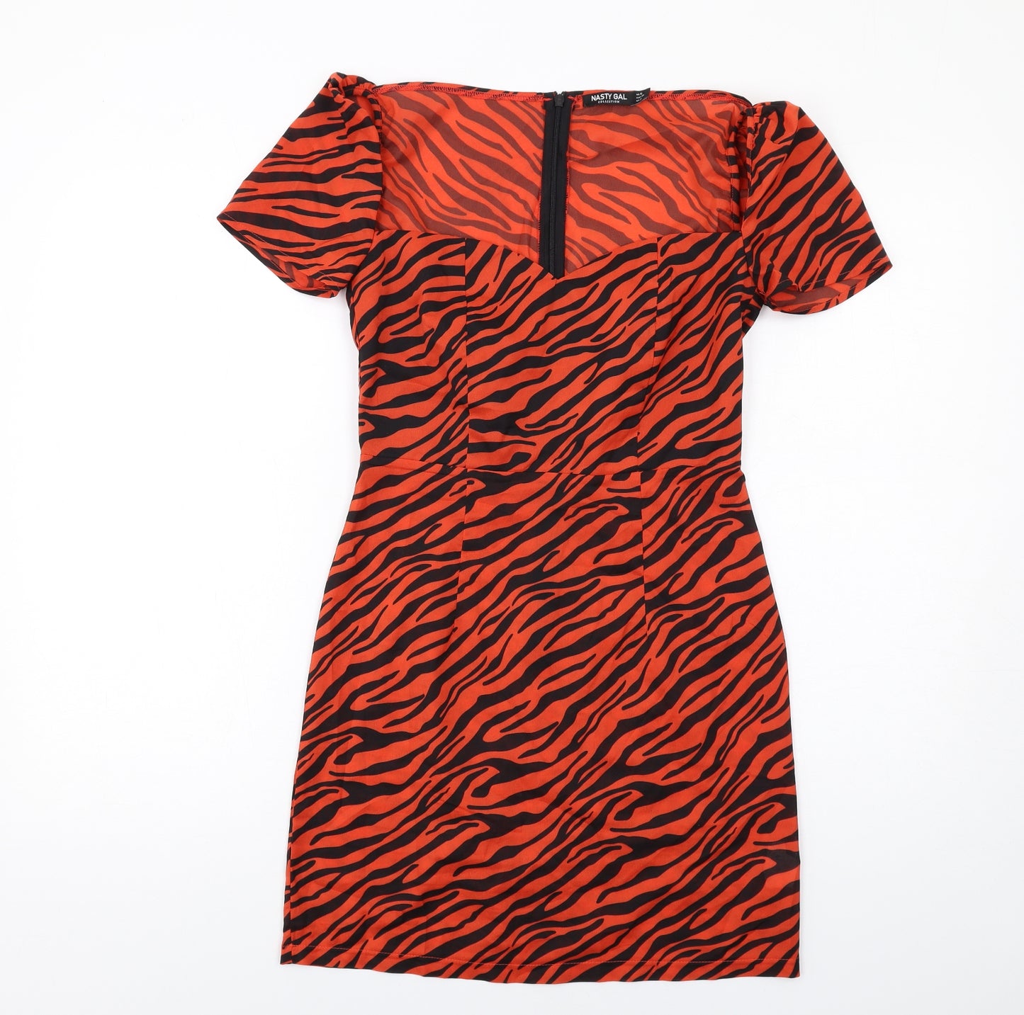 Nasty Gal Womens Orange Animal Print Polyester Mini Size 6 Sweetheart Zip - Tiger pattern