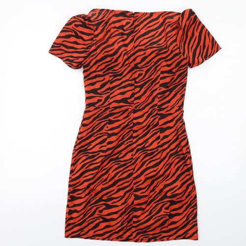 Nasty Gal Womens Orange Animal Print Polyester Mini Size 6 Sweetheart Zip - Tiger pattern