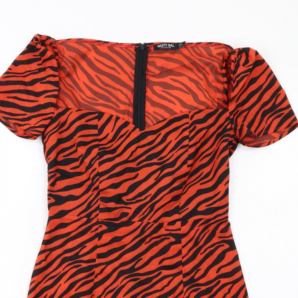 Nasty Gal Womens Orange Animal Print Polyester Mini Size 6 Sweetheart Zip - Tiger pattern