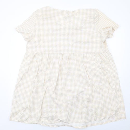 H&M Womens Beige Gingham Cotton Trapeze & Swing Size 2XL Round Neck Pullover