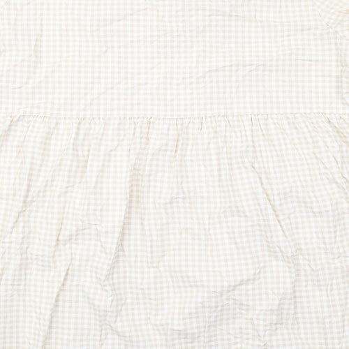 H&M Womens Beige Gingham Cotton Trapeze & Swing Size 2XL Round Neck Pullover