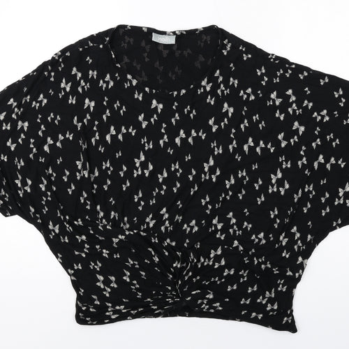Wallis Womens Black Geometric Viscose Basic Blouse Size M Round Neck - Bow Print