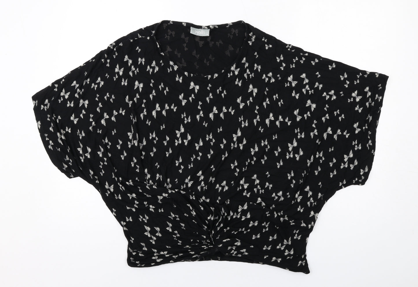 Wallis Womens Black Geometric Viscose Basic Blouse Size M Round Neck - Bow Print