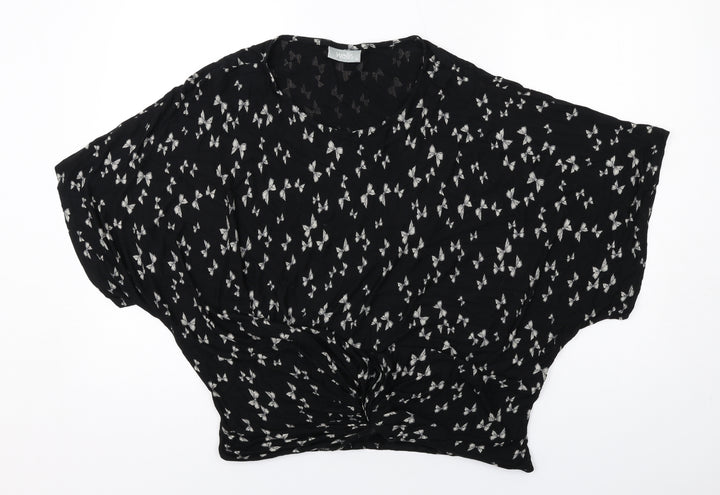 Wallis Womens Black Geometric Viscose Basic Blouse Size M Round Neck - Bow Print