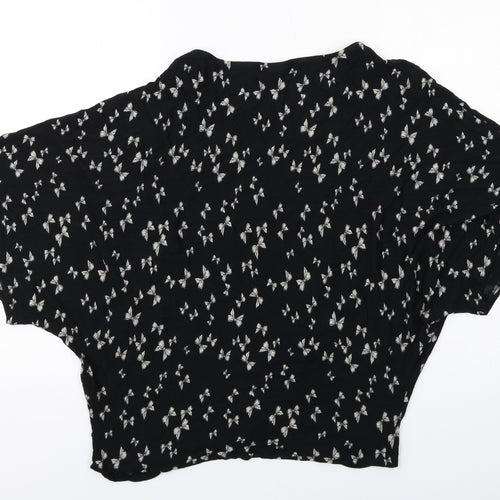 Wallis Womens Black Geometric Viscose Basic Blouse Size M Round Neck - Bow Print