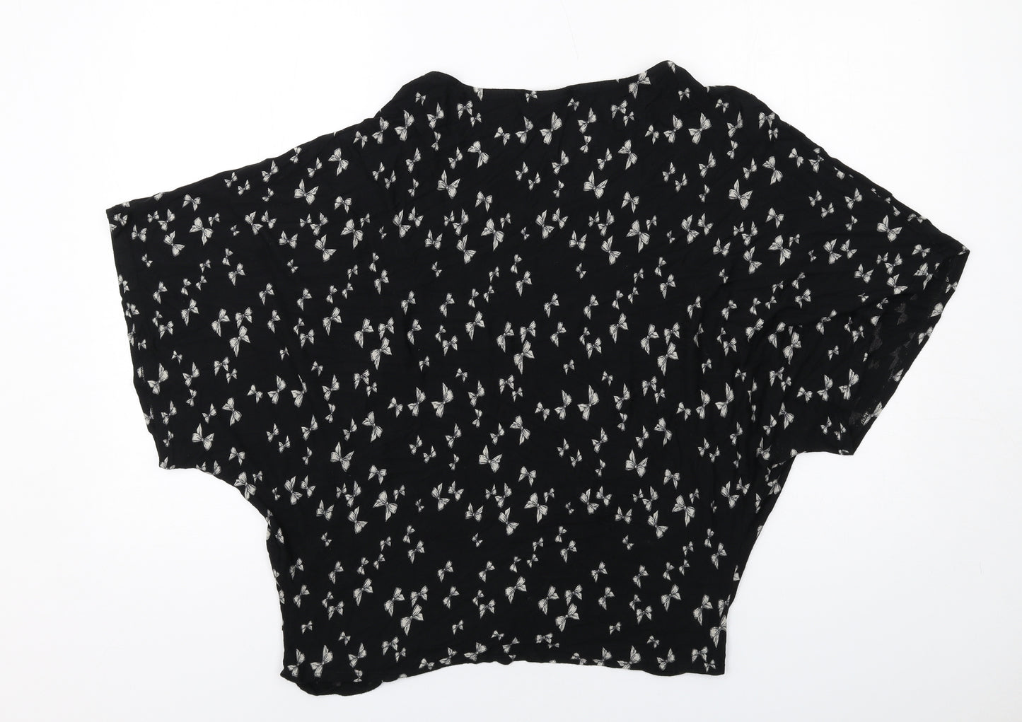Wallis Womens Black Geometric Viscose Basic Blouse Size M Round Neck - Bow Print