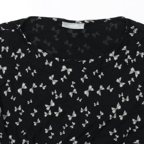 Wallis Womens Black Geometric Viscose Basic Blouse Size M Round Neck - Bow Print