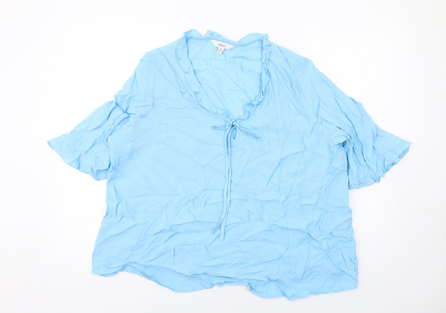 Marks and Spencer Womens Blue Viscose Basic Blouse Size 20 V-Neck