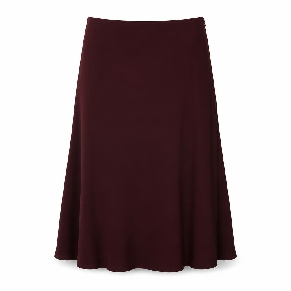 Front view of Marks & Spencer women’s purple polyester swing skirt, size UK 12, zip