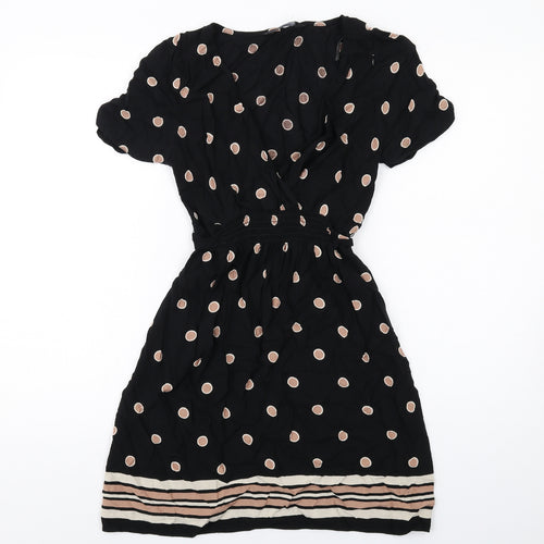 Dorothy Perkins Womens Black Polka Dot Viscose A-Line Size 6 V-Neck Pullover