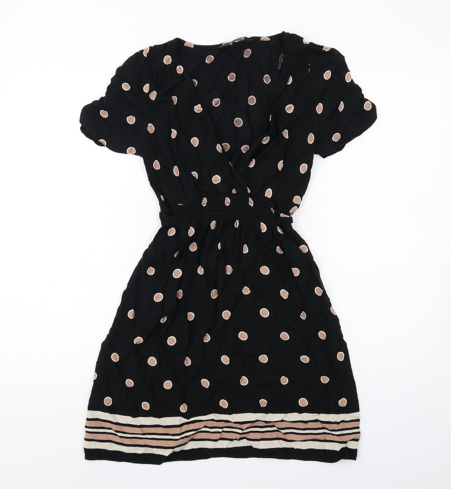 Dorothy Perkins Womens Black Polka Dot Viscose A-Line Size 6 V-Neck Pullover