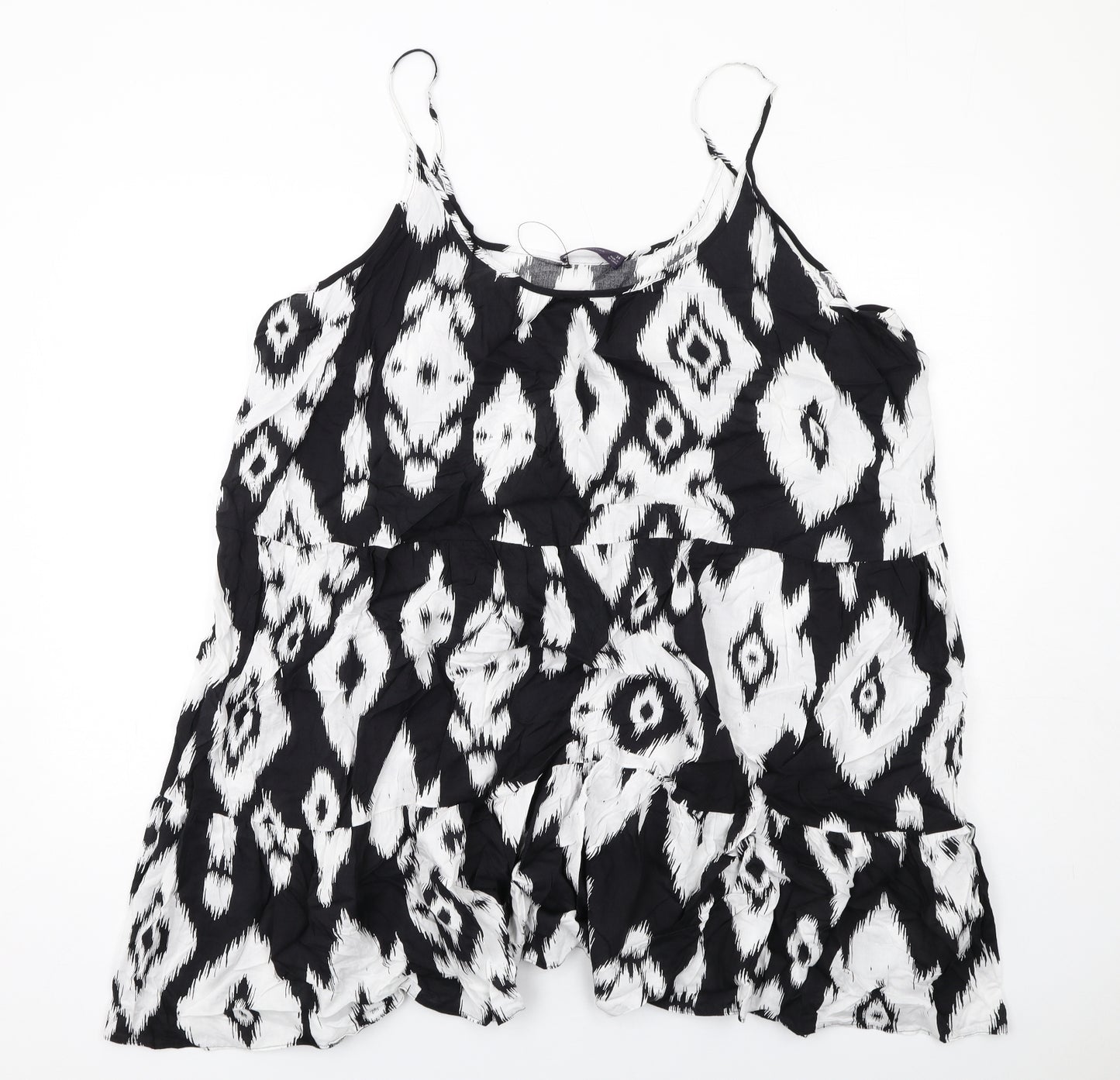 Marks and Spencer Womens Black Geometric Viscose Slip Dress Size 24 Round Neck Pullover