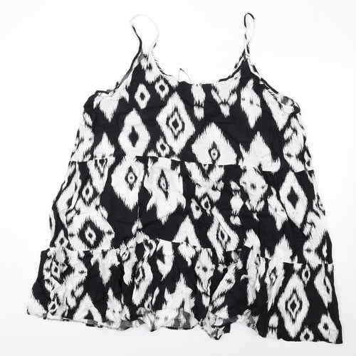 Marks and Spencer Womens Black Geometric Viscose Slip Dress Size 24 Round Neck Pullover