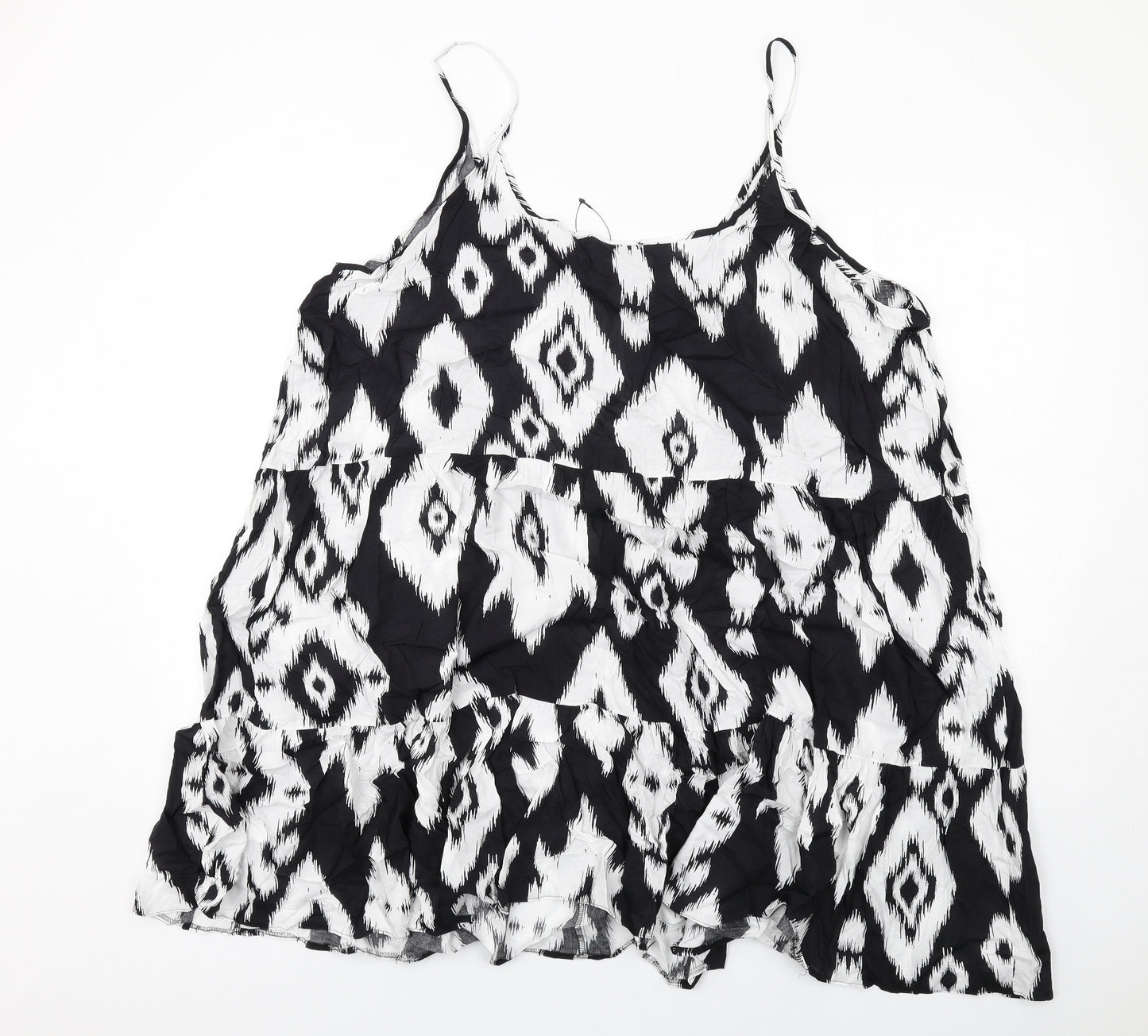 Marks and Spencer Womens Black Geometric Viscose Slip Dress Size 24 Round Neck Pullover