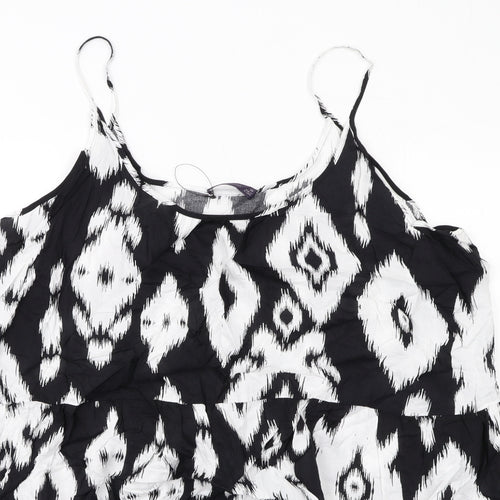 Marks and Spencer Womens Black Geometric Viscose Slip Dress Size 24 Round Neck Pullover