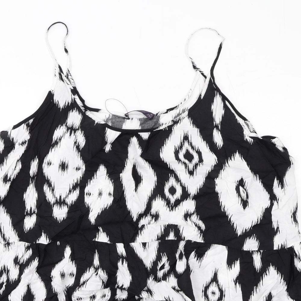 Marks and Spencer Womens Black Geometric Viscose Slip Dress Size 24 Round Neck Pullover