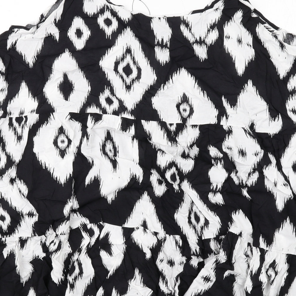 Marks and Spencer Womens Black Geometric Viscose Slip Dress Size 24 Round Neck Pullover