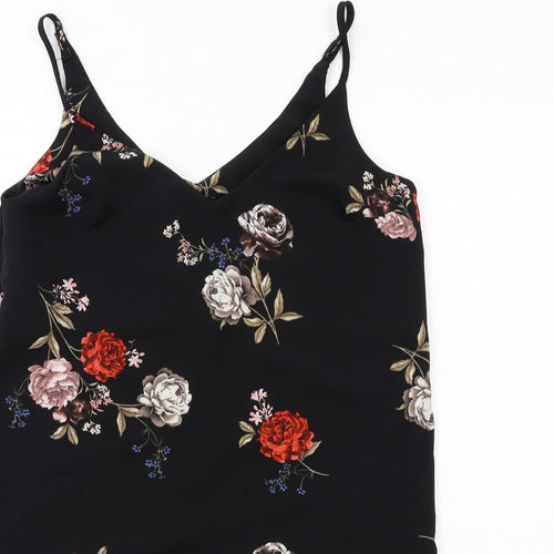 New Look Womens Black Floral Polyester Slip Dress Size 8 V-Neck Pullover