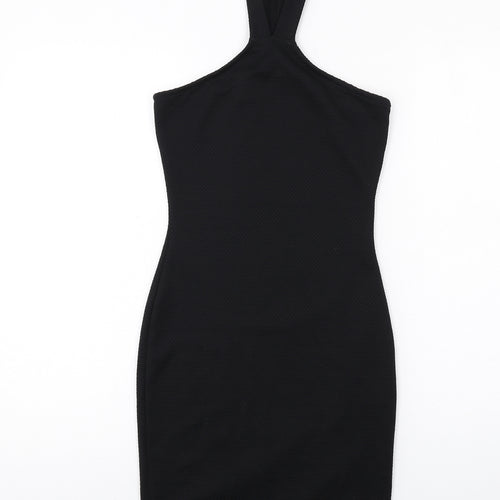 PRETTYLITTLETHING Womens Black Polyester Bodycon Size 6 V-Neck Pullover