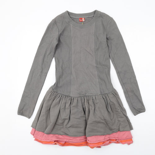 No Added Sugar Girls Grey Cotton Fit & Flare Size 11-12 Years Round Neck Pullover
