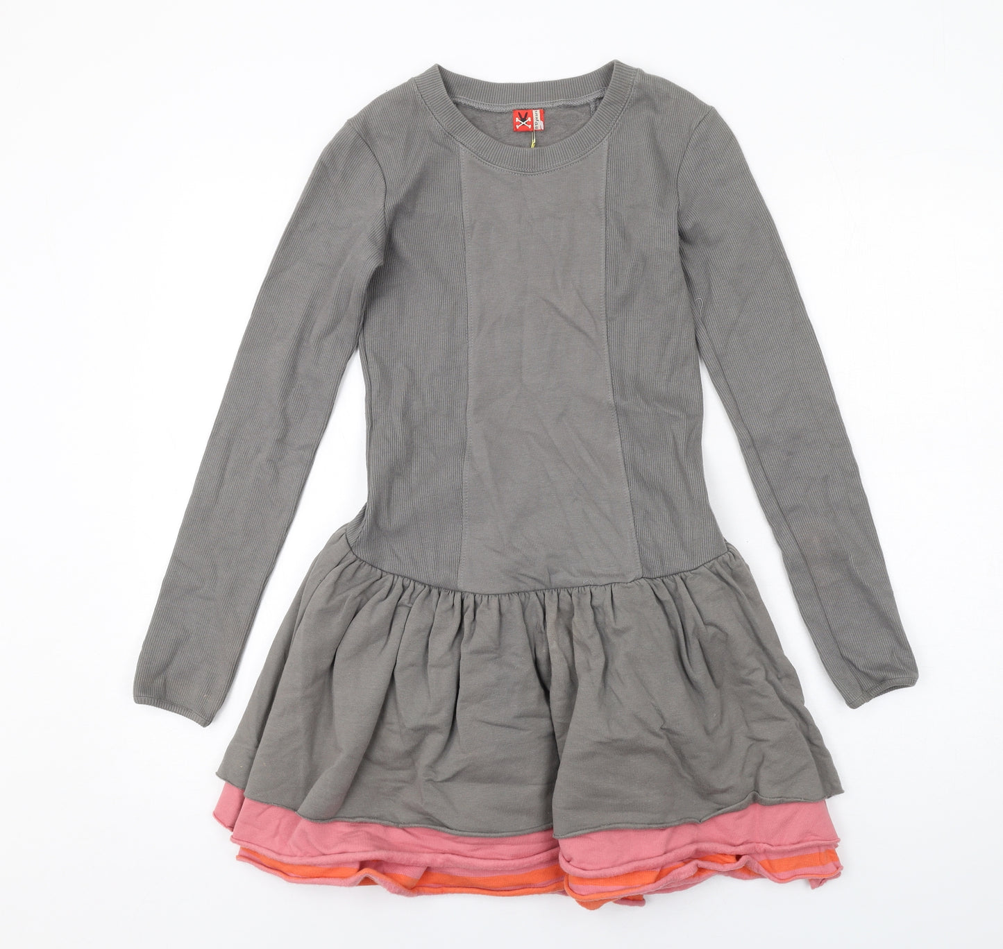 No Added Sugar Girls Grey Cotton Fit & Flare Size 11-12 Years Round Neck Pullover