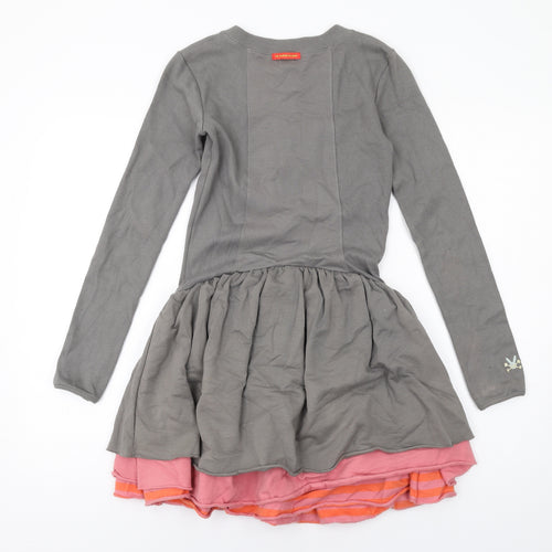No Added Sugar Girls Grey Cotton Fit & Flare Size 11-12 Years Round Neck Pullover