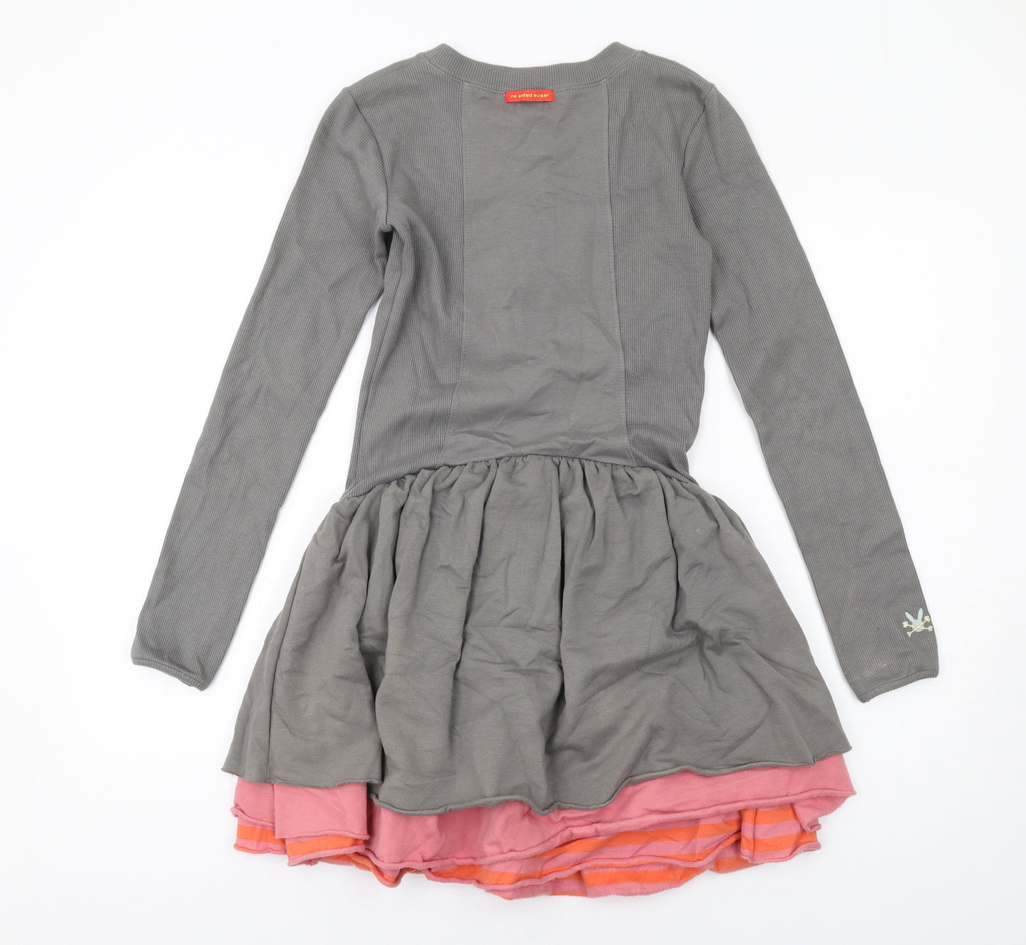 No Added Sugar Girls Grey Cotton Fit & Flare Size 11-12 Years Round Neck Pullover