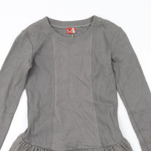 No Added Sugar Girls Grey Cotton Fit & Flare Size 11-12 Years Round Neck Pullover