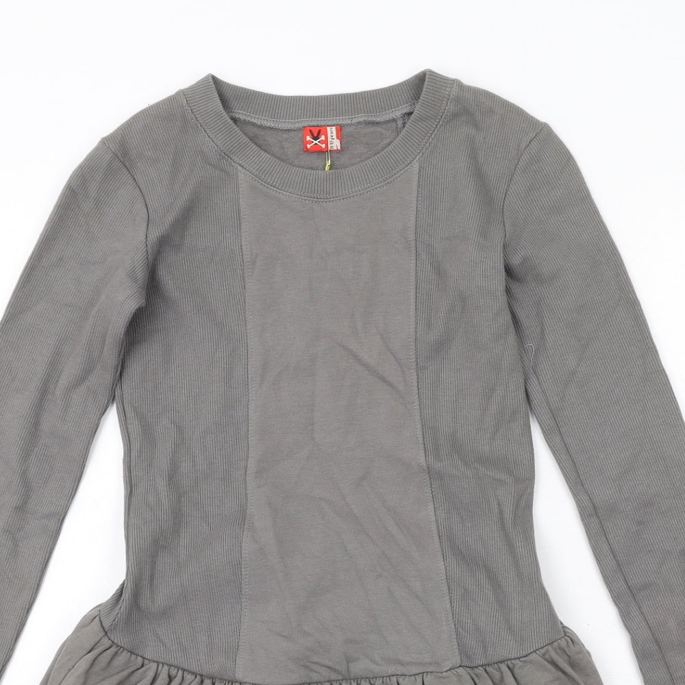 No Added Sugar Girls Grey Cotton Fit & Flare Size 11-12 Years Round Neck Pullover