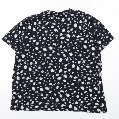 Marks and Spencer Womens Blue Geometric Cotton Basic T-Shirt Size 16 Crew Neck