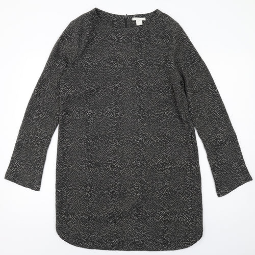 H&M Womens Grey Geometric Polyester A-Line Size 10 Round Neck Zip