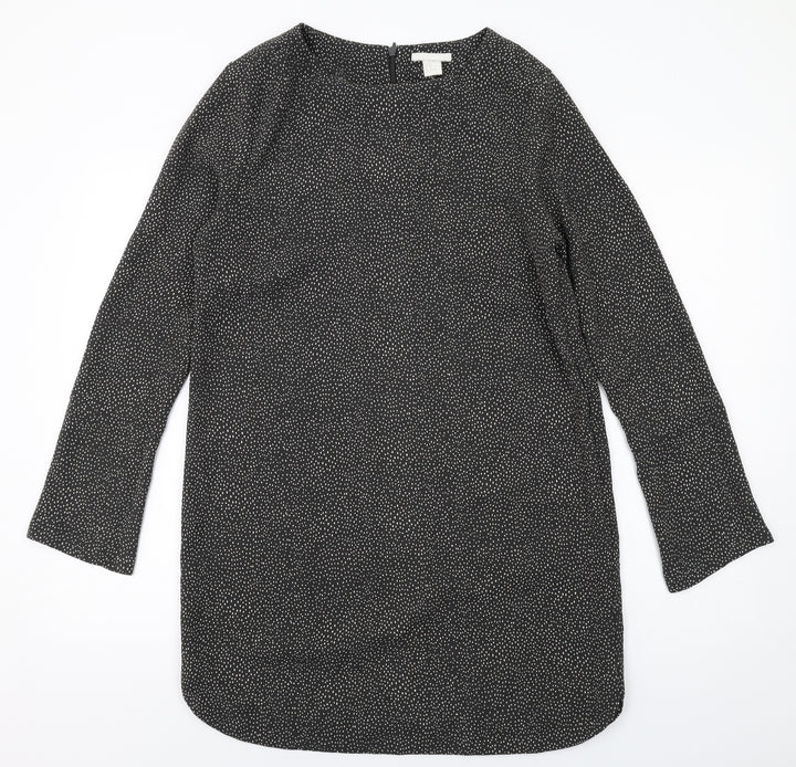 H&M Womens Grey Geometric Polyester A-Line Size 10 Round Neck Zip