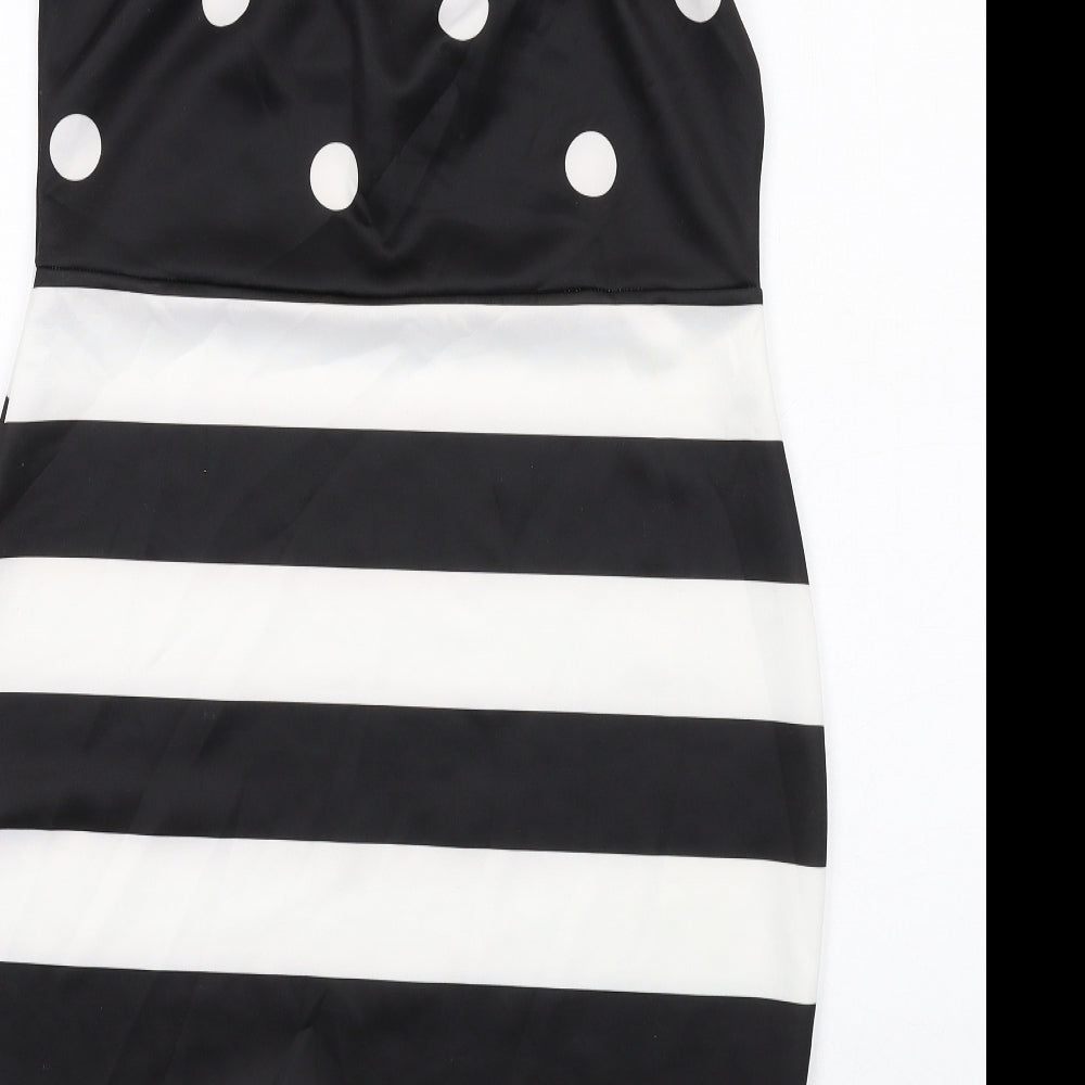 I SAW IT FIRST Womens Black Geometric Polyester Bodycon Size M Square Neck Pullover