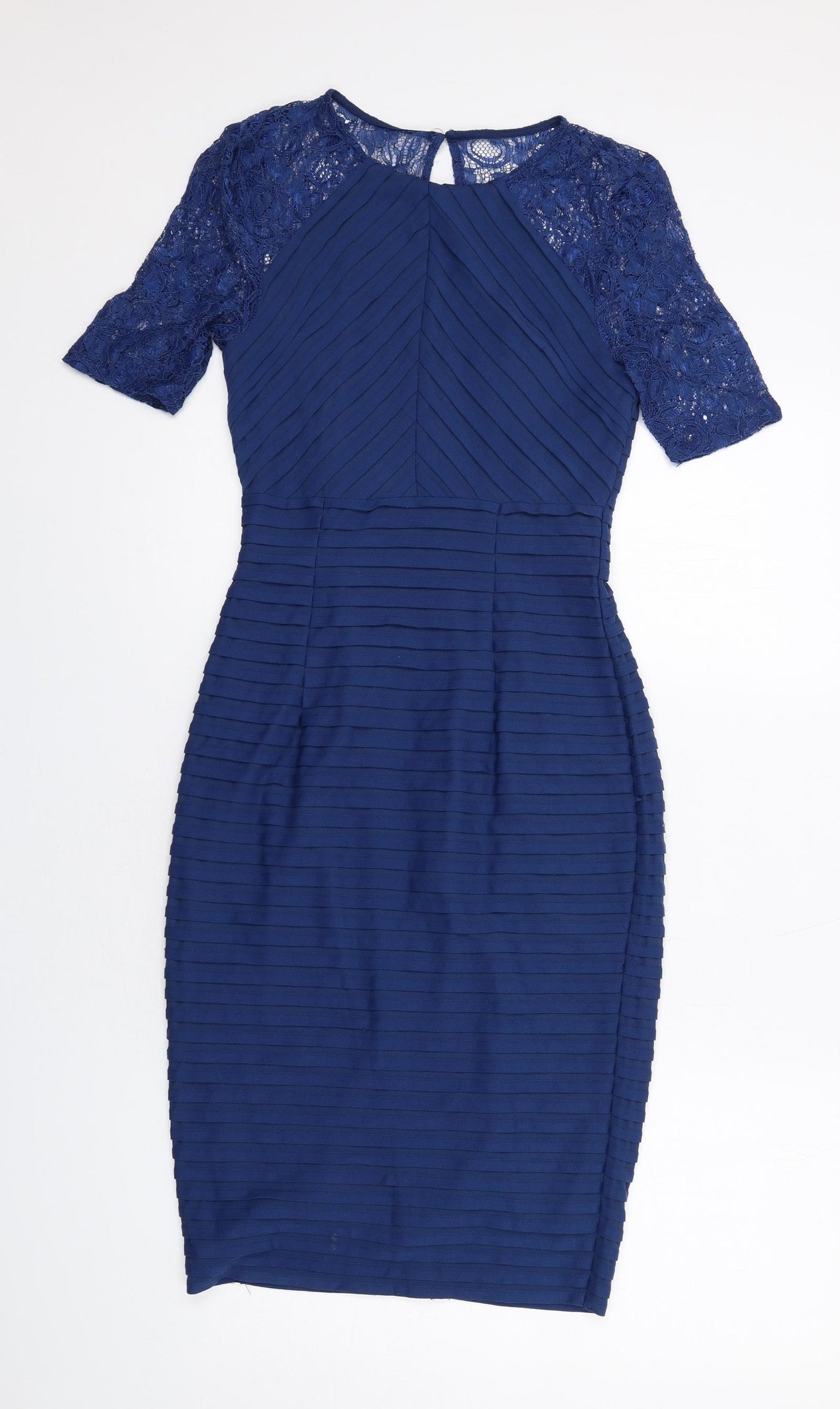 Linea Womens Blue Polyester Shift Size 8 Round Neck Button