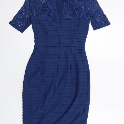 Linea Womens Blue Polyester Shift Size 8 Round Neck Button