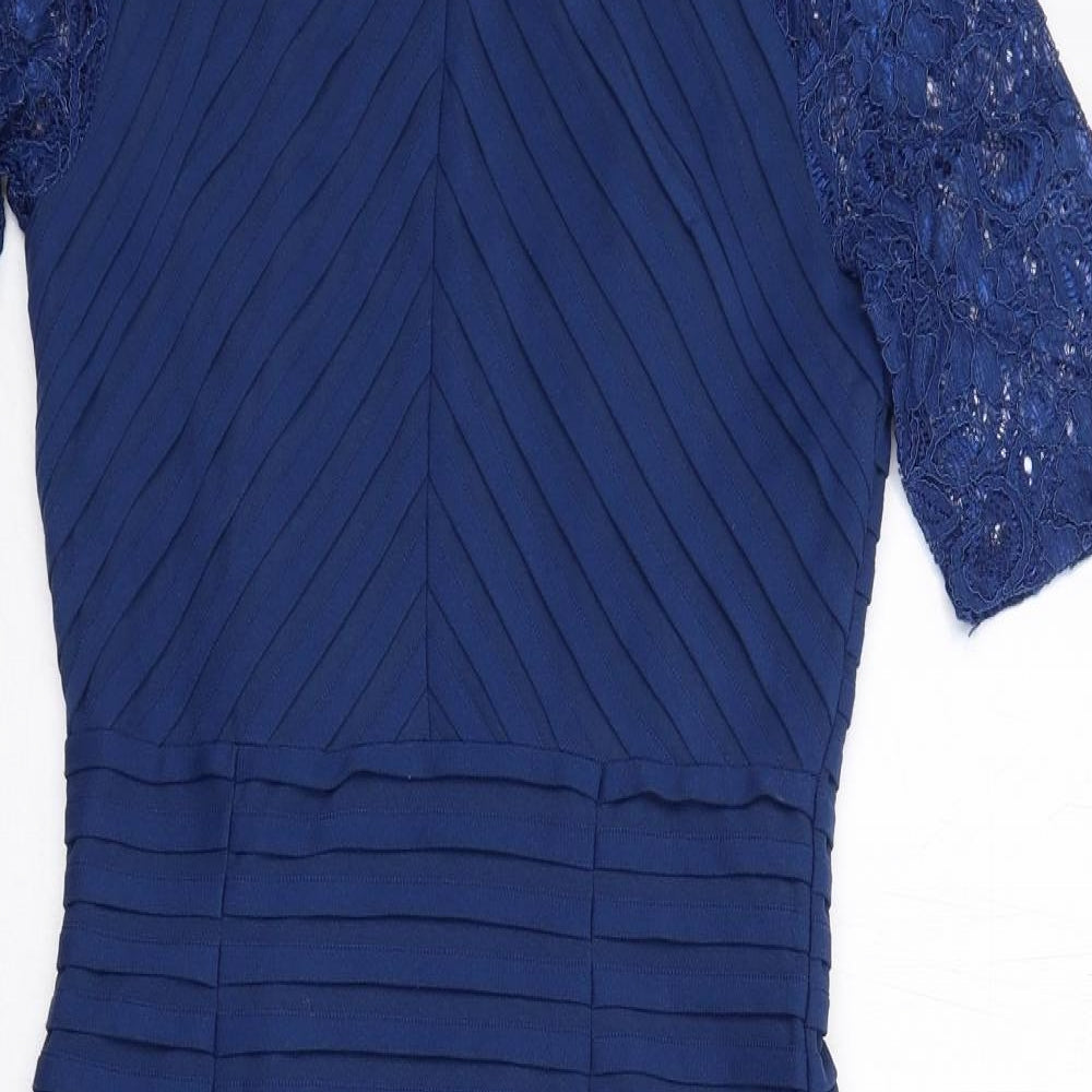 Linea Womens Blue Polyester Shift Size 8 Round Neck Button
