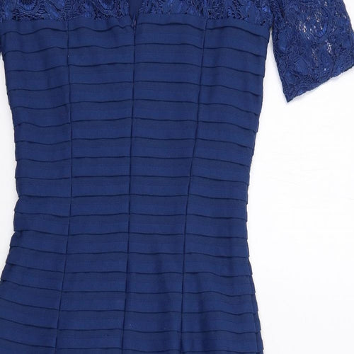 Linea Womens Blue Polyester Shift Size 8 Round Neck Button