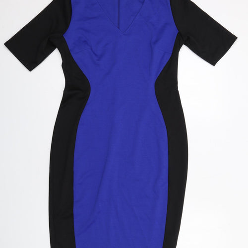 Anthology Womens Blue Colourblock Polyester Shift Size 14 V-Neck Zip