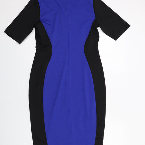 Anthology Womens Blue Colourblock Polyester Shift Size 14 V-Neck Zip