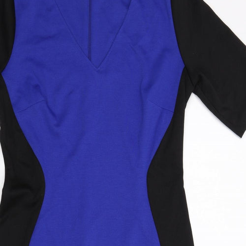 Anthology Womens Blue Colourblock Polyester Shift Size 14 V-Neck Zip