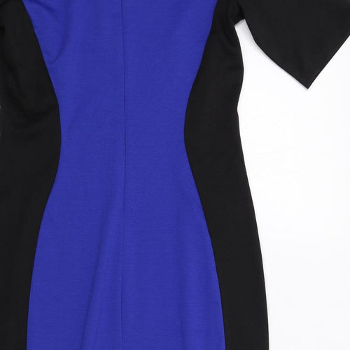 Anthology Womens Blue Colourblock Polyester Shift Size 14 V-Neck Zip
