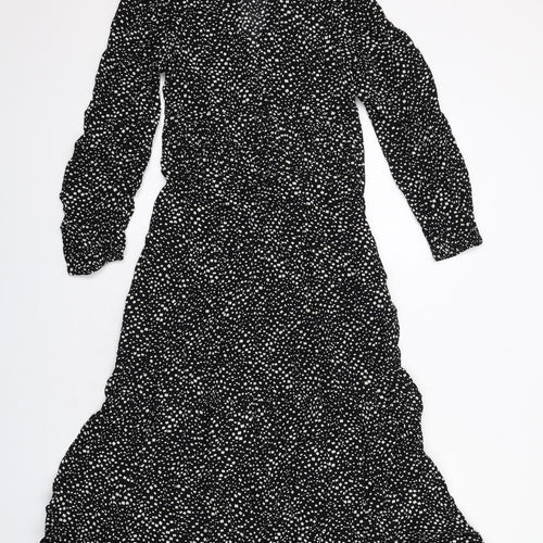 Per Una Womens Black Geometric Viscose Trapeze & Swing Size 6 V-Neck Zip